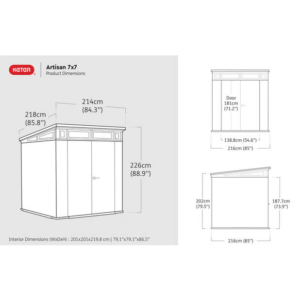 Keter Artisan 77 Tuinhuis - 214x218x226 cm - Grijsbruin