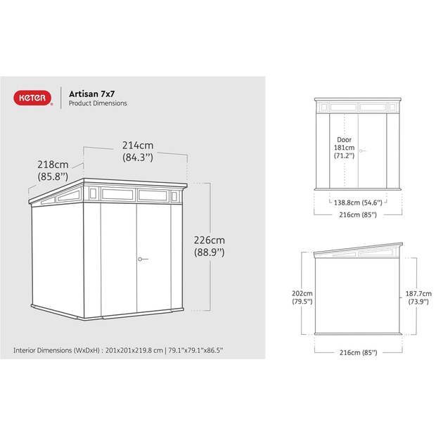 Keter Artisan 77 Tuinhuis - 214x218x226 cm - Grijsbruin