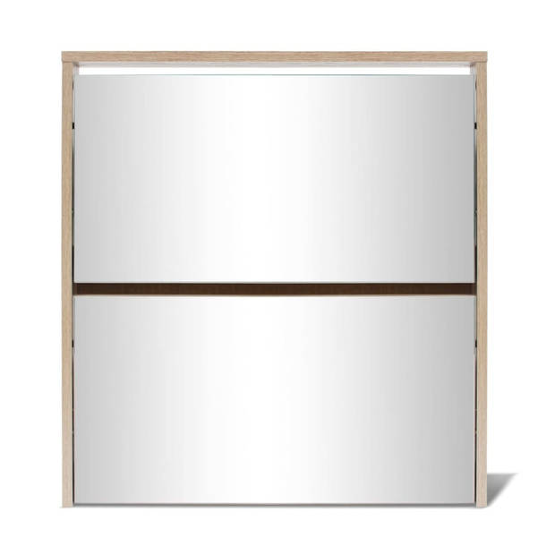 The Living Store Schoenenkastje met spiegel - Modern - Meubilair - Afmeting 63 x 17 x 67 cm - Kleur eiken - Materiaal