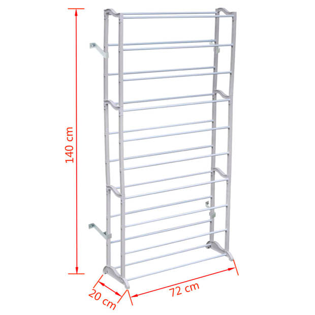 The Living Store Schoenenrek Wit Kunststof - 72 x 20 x 140 cm - Ruimte voor 40 paar schoenen