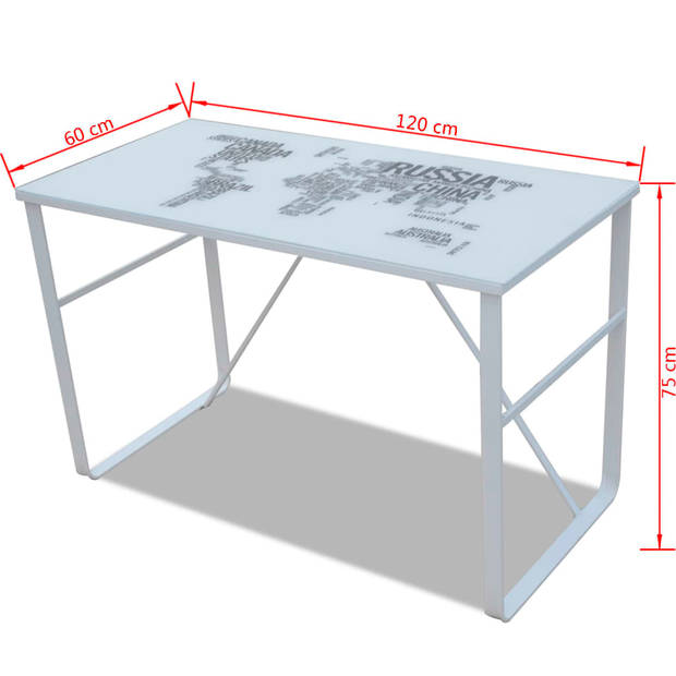 The Living Store Bureau Wereldkaart - 120 x 60 x 75 cm - Gehard glas + ijzer