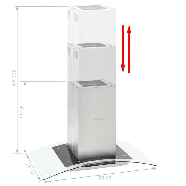 The Living Store Eilandafzuigkap - Zilver - 90 x 53 x (56-111) cm - Geluidsarm en krachtig