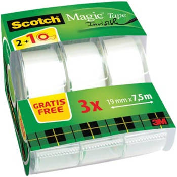 Scotch plakband Magic Tape, ft 19 mm x 7,5 m, doos van 2 + 1 stuk gratis