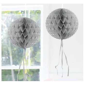 Decoratie honeycomb bol zilver 30 cm van papier - Hangdecoratie