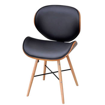 The Living Store Eetkamerstoelen - Set van 6 - Walnotenhouten frame - Beukenhouten poten - Kunstleren bekleding - Zwart