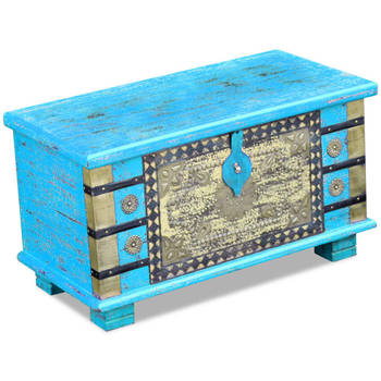 The Living Store Opslagkist - Indische - 80 x 40 x 45 cm - Mangohout - Blauw