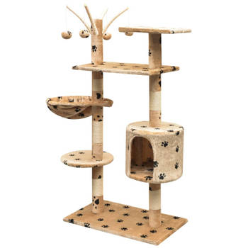 The Living Store Kattenboom - Beige - 96x35x125 cm - Met huisje - hangmat - krabpalen en speeltjes
