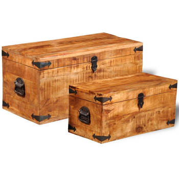 The Living Store Opbergkisten set - Hout - 70x35x35 cm - 58x28x28 cm - Handgemaakt - massief mangohout