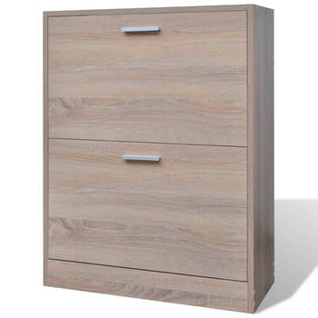 The Living Store Houten Schoenenkast - 63.5 x 24 x 81 cm - 2 Opbergvakken - Eiken - Georganiseerde Opbergoplossing