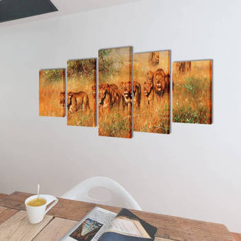 The Living Store 5-panelen canvas muurdruk set - 100 x 50 cm - Leeuwenprint