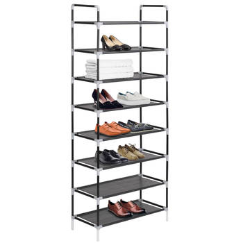 The Living Store Schoenenrek - Buisvormig metalen frame - 8 schappen - 60 x 29.5 x 134 cm - zwart