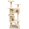 The Living Store Kattenboom - Beige Houten Frame - 67x67x125 cm - Met Krabpalen en Huisjes