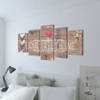 The Living Store 5-panelen canvas muurdruk set - 100 x 50 cm - Houtkader + Waterdicht doek - Thuis zoete thuisafdruk