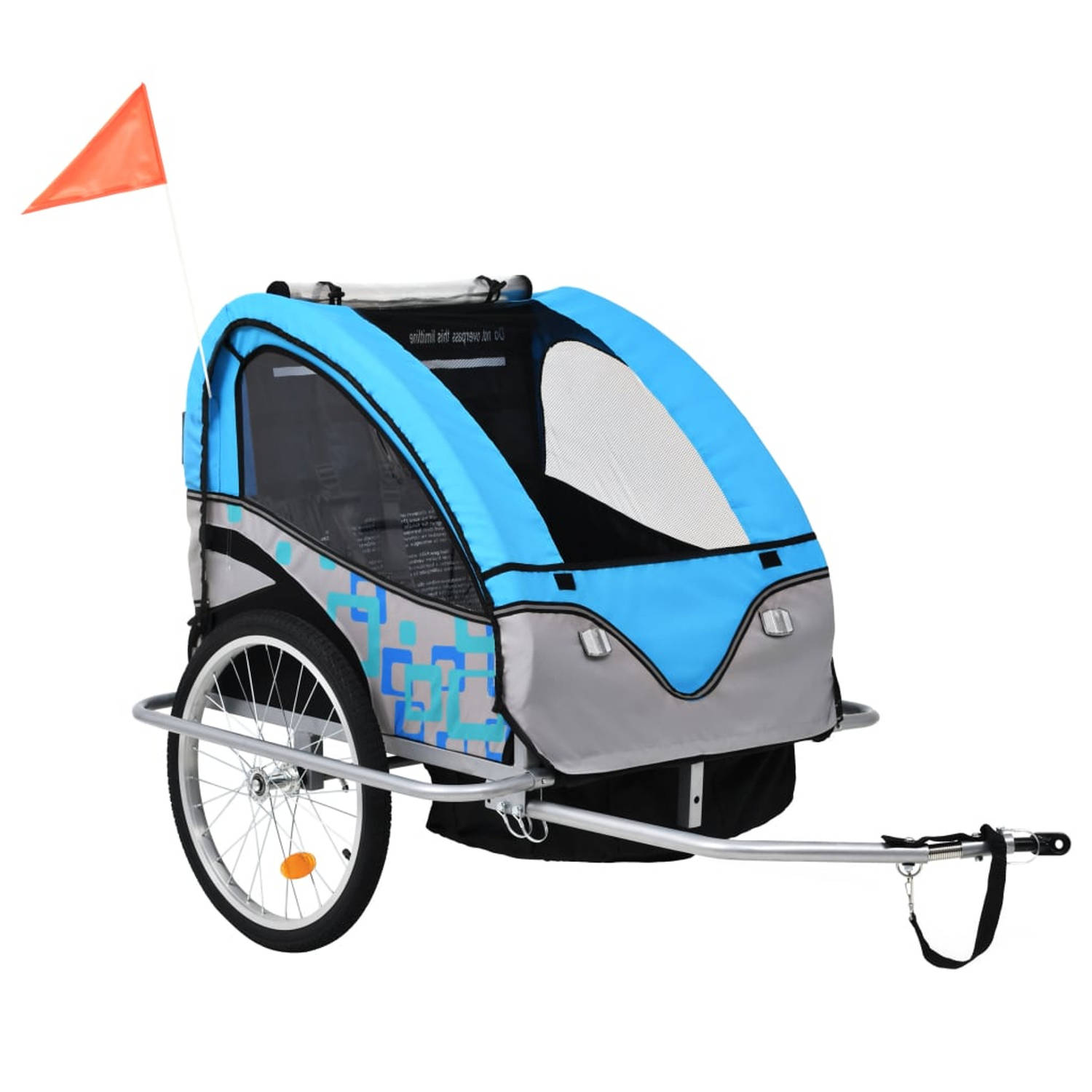 vidaXL Fietskar voor kinderen en wandelwagen 2-in-1 blauw en grijs