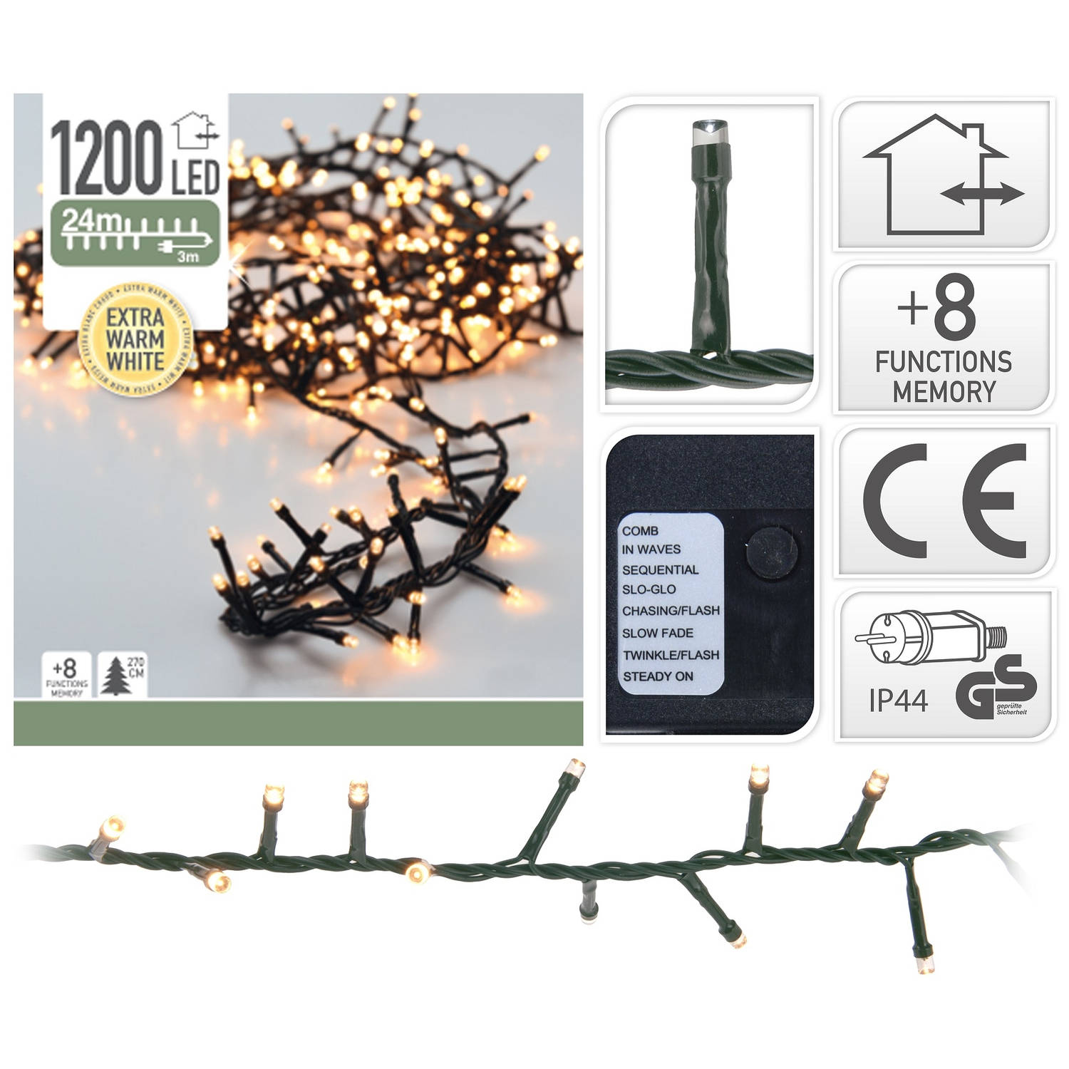 Micro Cluster 1200 LED's 24 meter warm wit