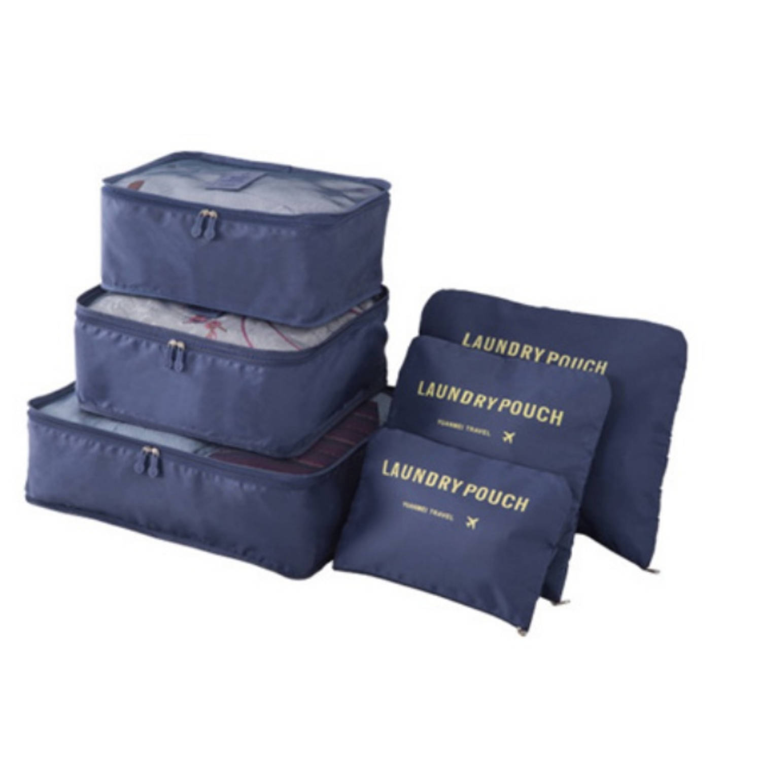 Packing Cubes - 6 stuks - Koffer Organiser - Navy - Je koffer georganiseerd ingepakt