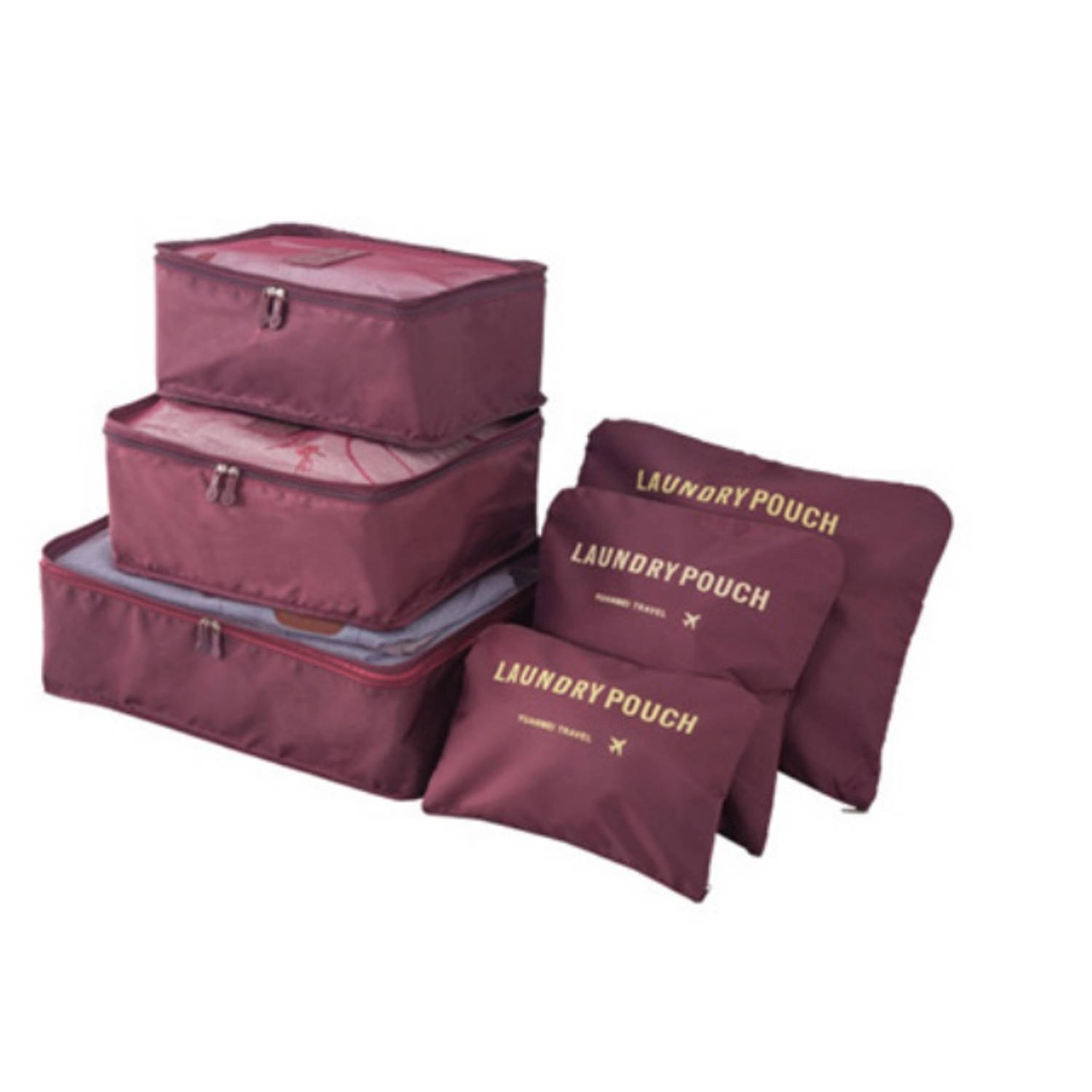 Packing Cubes - 6 stuks - Koffer Organiser - Wijnrood - Je koffer georganiseerd ingepakt