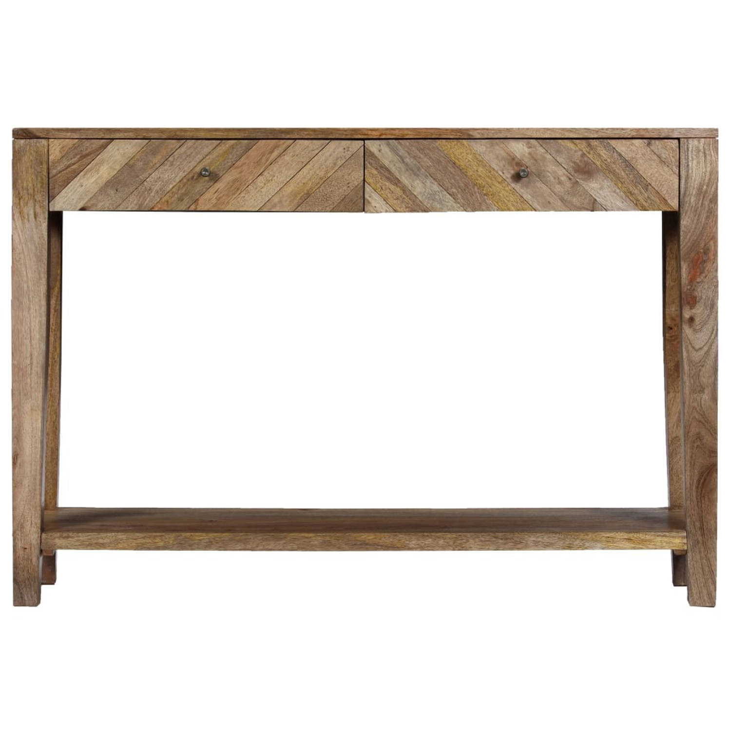 The Living Store Wandtafel - massief mangohout - 118x30x80 cm - met 2 lades en 1 schap