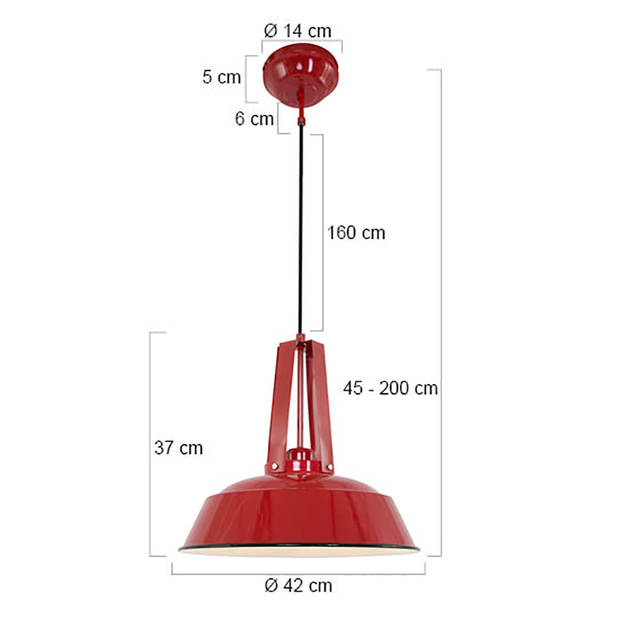 Lightning - donald hanglamp 1-l. Metaal 43cm - rood