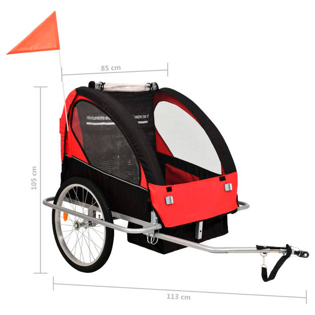 vidaXL Fietstrailer en kinderwagen 2-in-1 zwart en rood