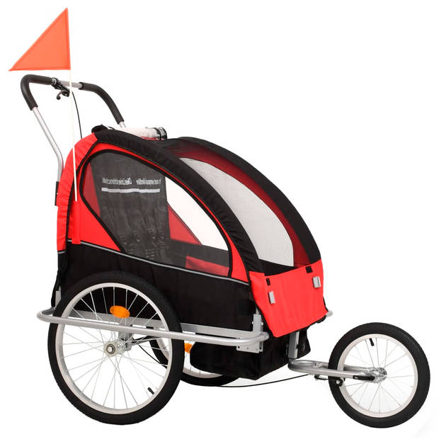 vidaXL Fietstrailer en kinderwagen 2-in-1 zwart en rood