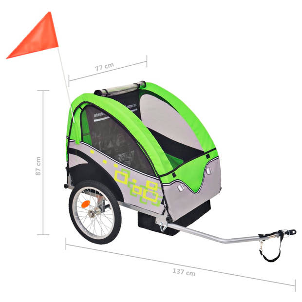 vidaXL Fietstrailer 30 kg grijs en groen