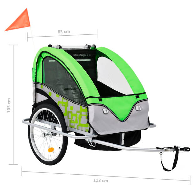 vidaXL Fietstrailer en kinderwagen 2-in-1 groen en grijs