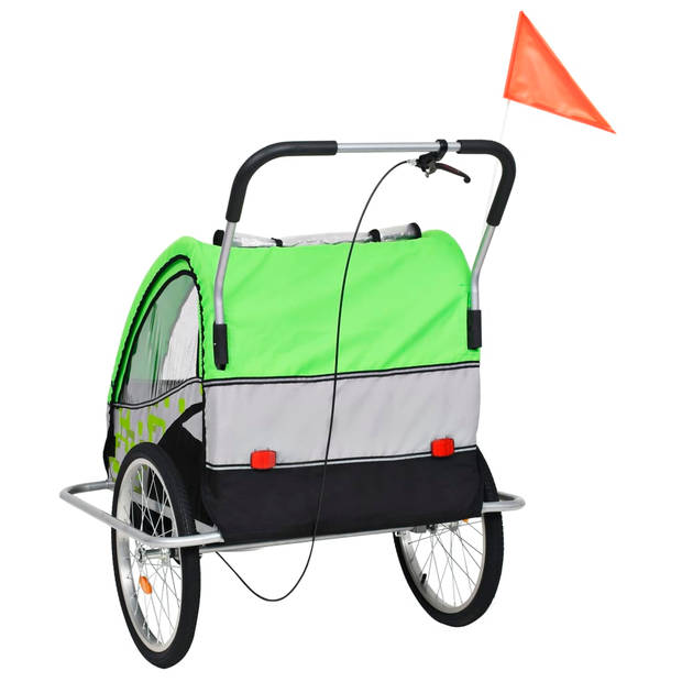 vidaXL Fietstrailer en kinderwagen 2-in-1 groen en grijs