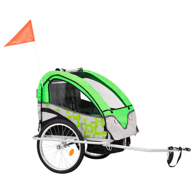 vidaXL Fietstrailer en kinderwagen 2-in-1 groen en grijs