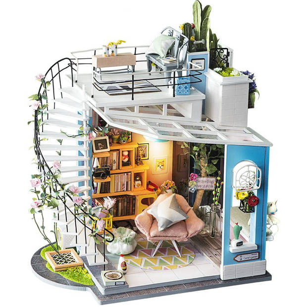 Robotime Dora's Loft DG12 - Houten modelbouw - Poppenhuis met LED licht - DIY