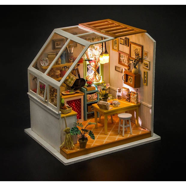 Robotime Jasons Keuken DG105 - Houten modelbouw - Poppenhuis met LED licht - DIY