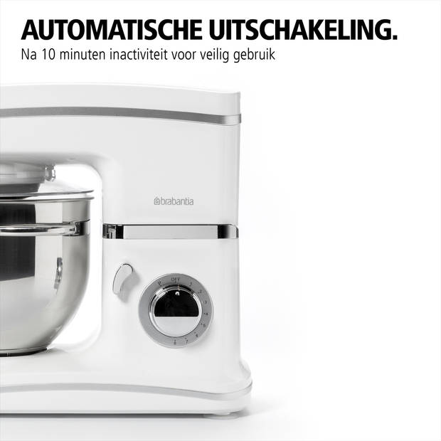 Brabantia BBEK1092 Keukenmachine - Keukenmixer - RVS Mengkom - 5,2 liter - met Accessoires - Wit