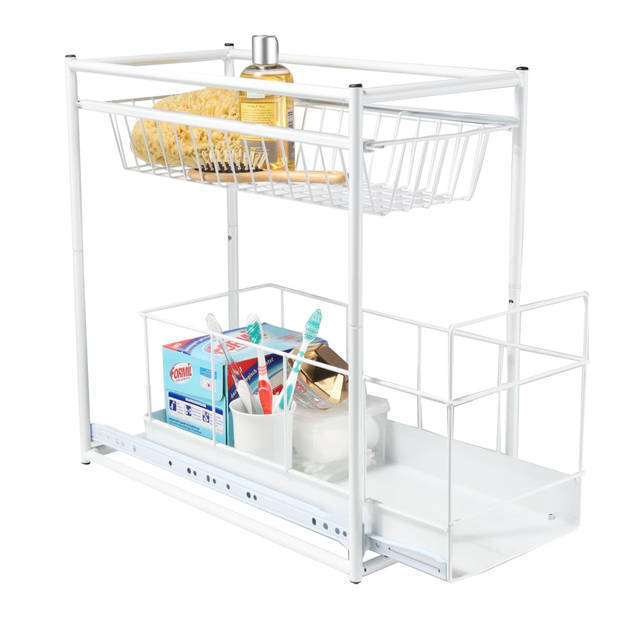 HI keuken/keukenkast organizer uitschuifbaar - wit - 45 x 23 x 45 cm - metaal - Keukenkastorganizer