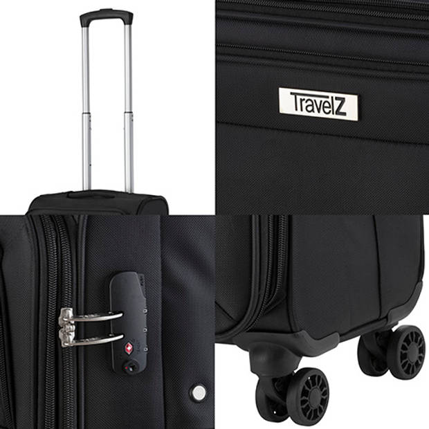 Travelz Softspinner TSA Grote Reiskoffer 77cm - Trolley 104+16 Ltr met expander - Zwart