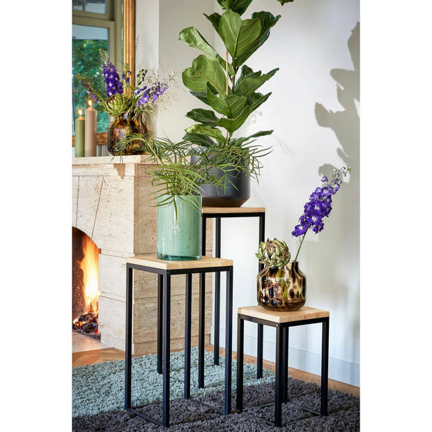 Mica Decorations Oskar planten bijzettafel - zwart/bruin - 30x30x62 cm