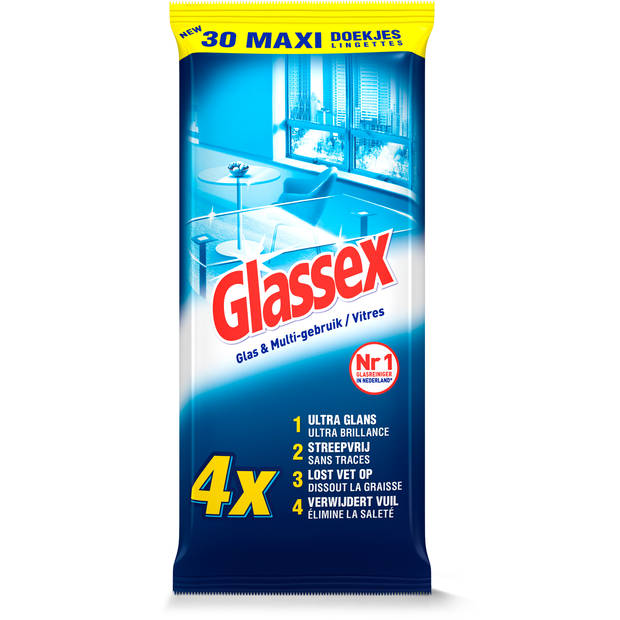Glassex Schoonmaakdoekjes Glas & Vuil – 30 Stuks