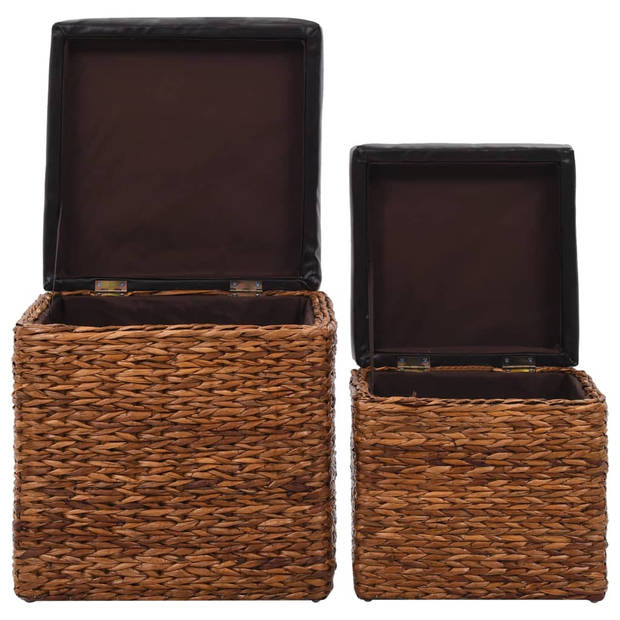 The Living Store Set poefs - Zeegras en kunstleer - 43 x 43 x 44 cm / 34 x 34 x 34 cm