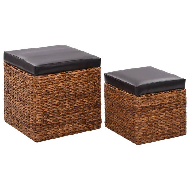 The Living Store Set poefs - Zeegras en kunstleer - 43 x 43 x 44 cm / 34 x 34 x 34 cm