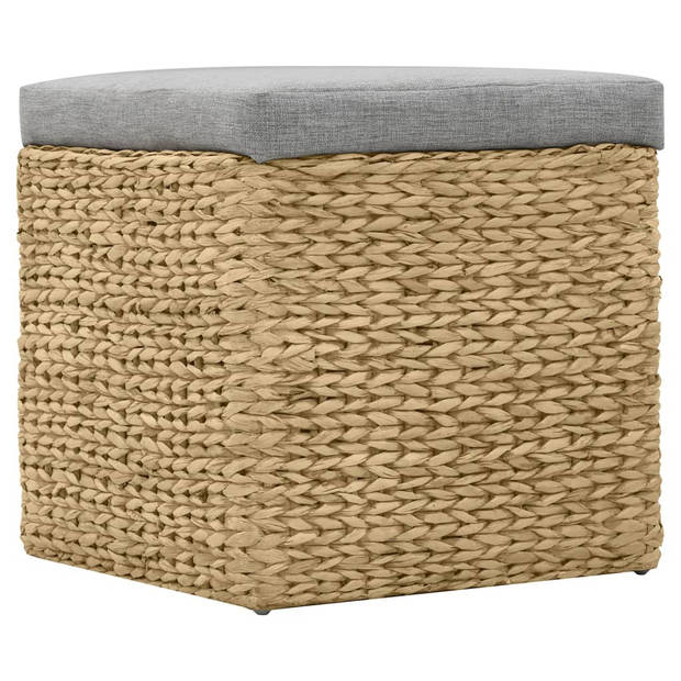 The Living Store Poefenset Zeegras - 43x43x44 cm en 34x34x34 cm - Grijs kussen - 100% Polyester