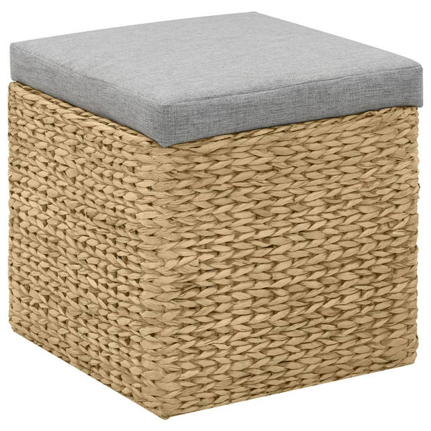 The Living Store Poefenset Zeegras - 43x43x44 cm en 34x34x34 cm - Grijs kussen - 100% Polyester