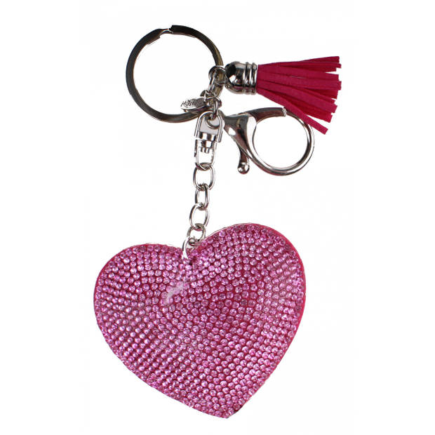 Create It! sleutelhanger hart met strass-steentjes 5 cm roze