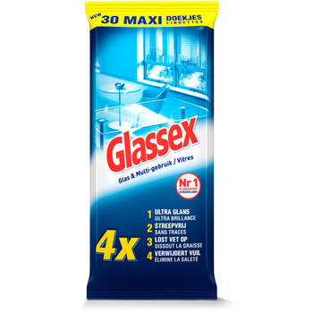 Glassex Schoonmaakdoekjes Glas & Vuil – 30 Stuks