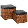 The Living Store Set poefs - Zeegras en kunstleer - 43 x 43 x 44 cm / 34 x 34 x 34 cm