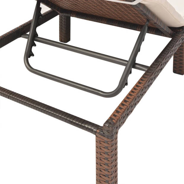 The Living Store Ligbed - Bruin PE Rattan - Verstelbare Rugleuning - 195 x 60 x 22 cm