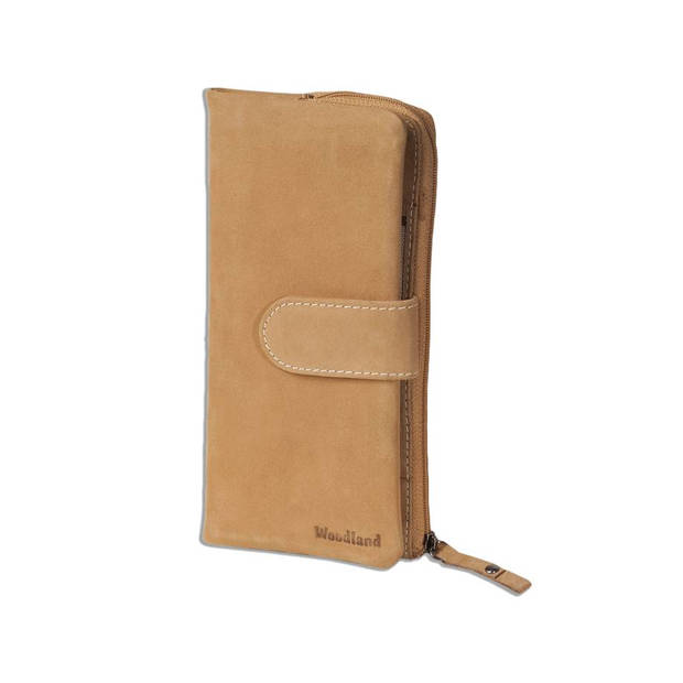 Woodland Leren Dames Rits Portemonnee voor Smartphone - Geschikt voor iPhone en Samsung - Plat Model - Cognac