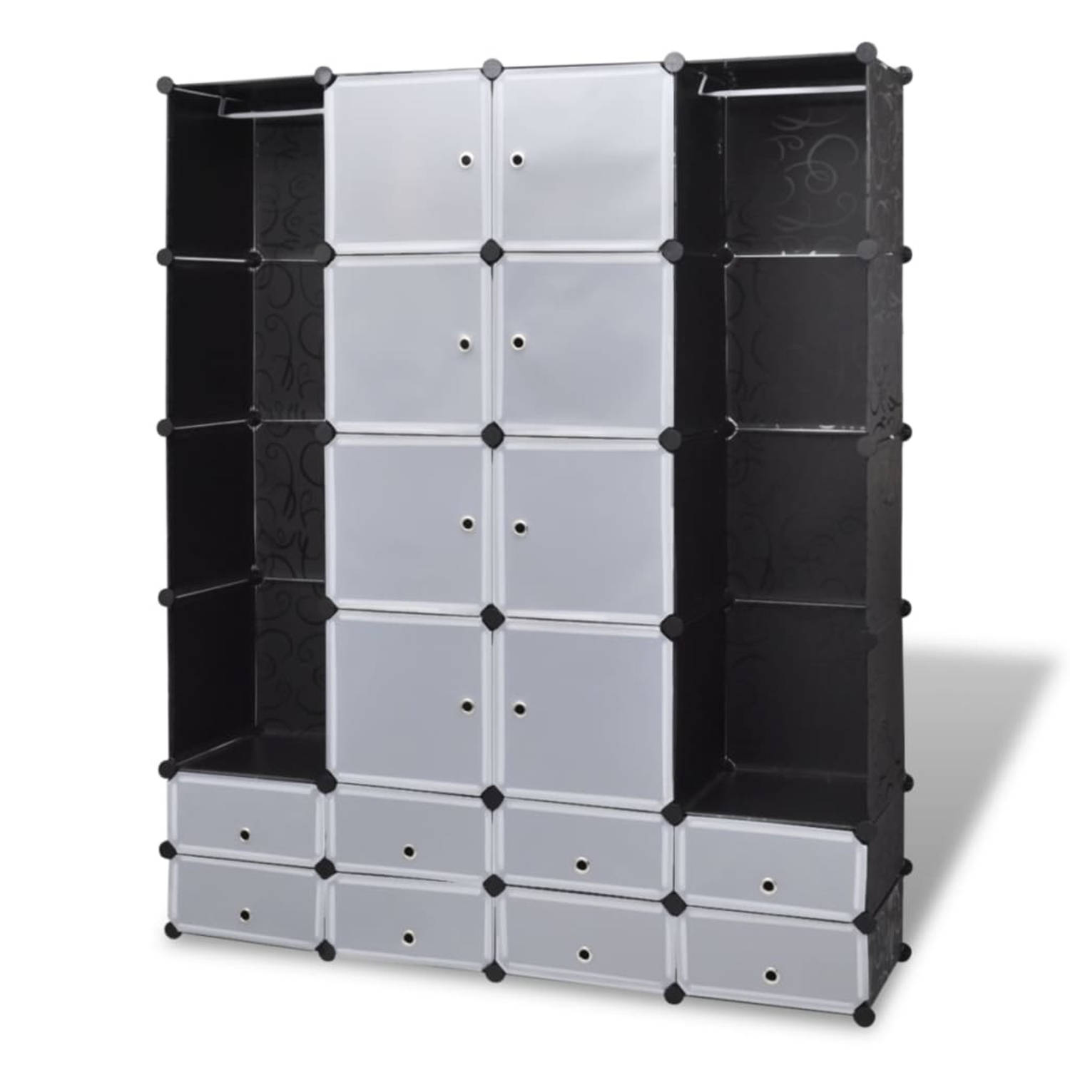 Modulaire kast met 18 compartimenten zwart en wit 37 x 150 x 190 cm