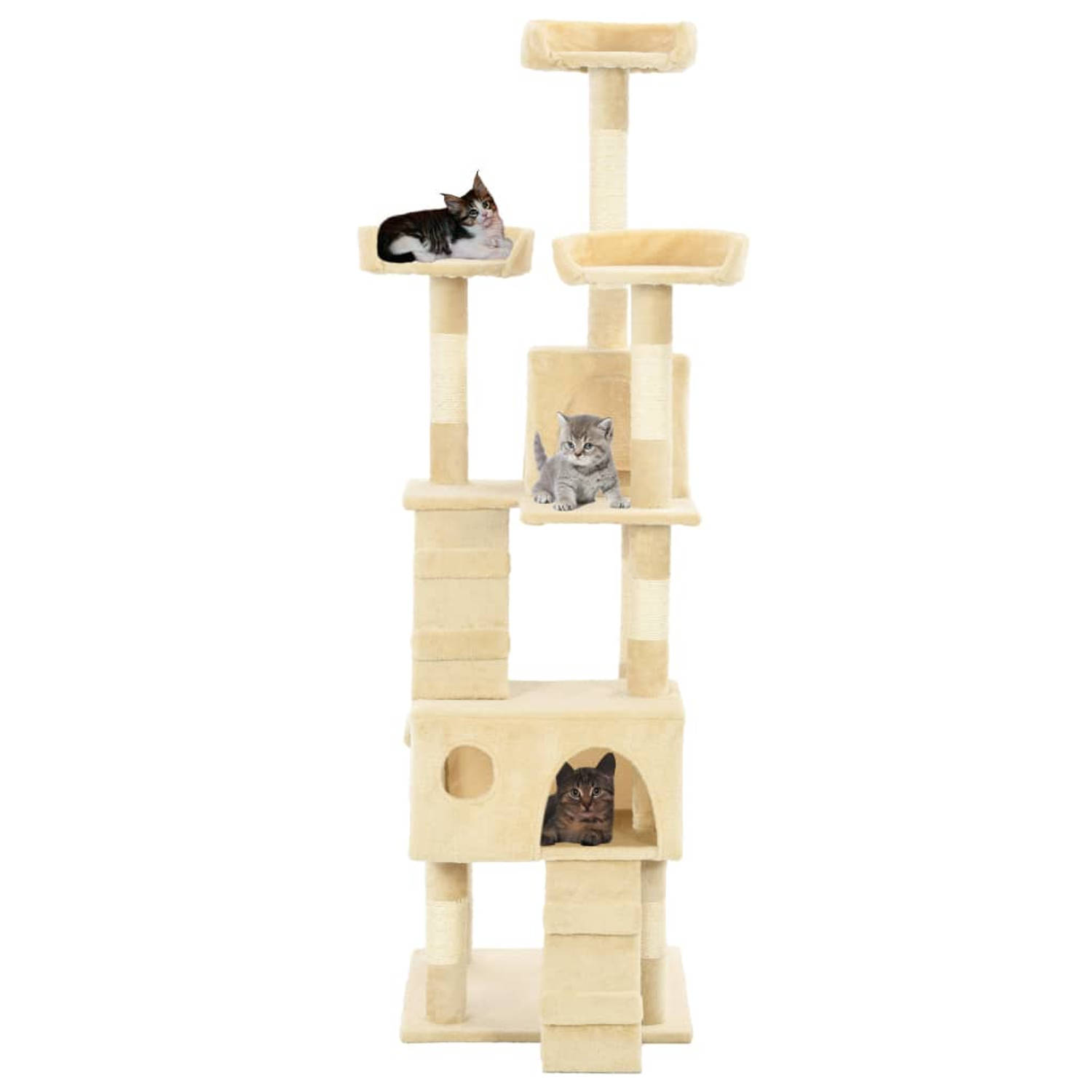 The Living Store Kattenboom - Beige - 50x50x170 cm - Met krabpalen en huisjes
