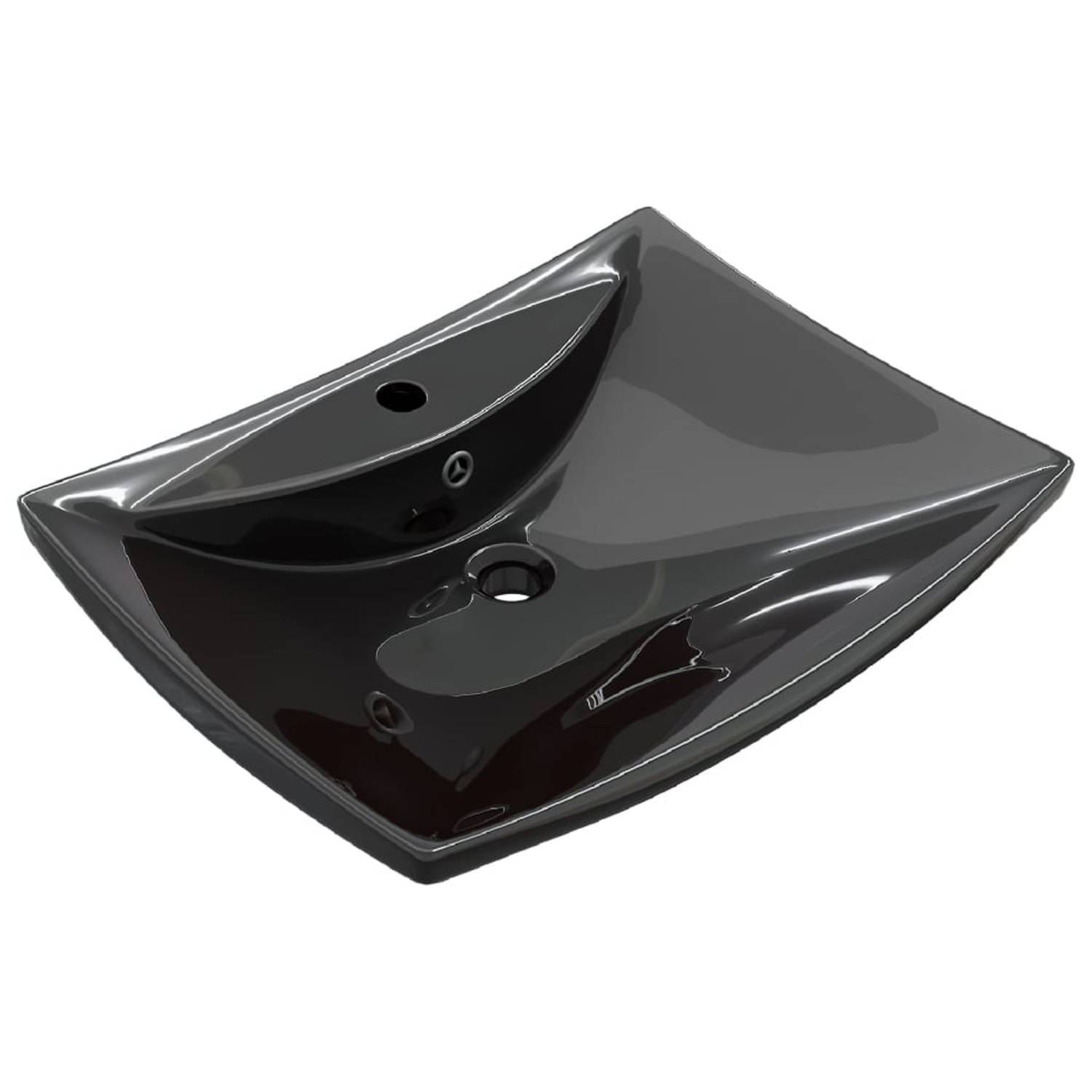 Luxe rechthoekige wastafel met overloop en plaats voor kraan (zwart)