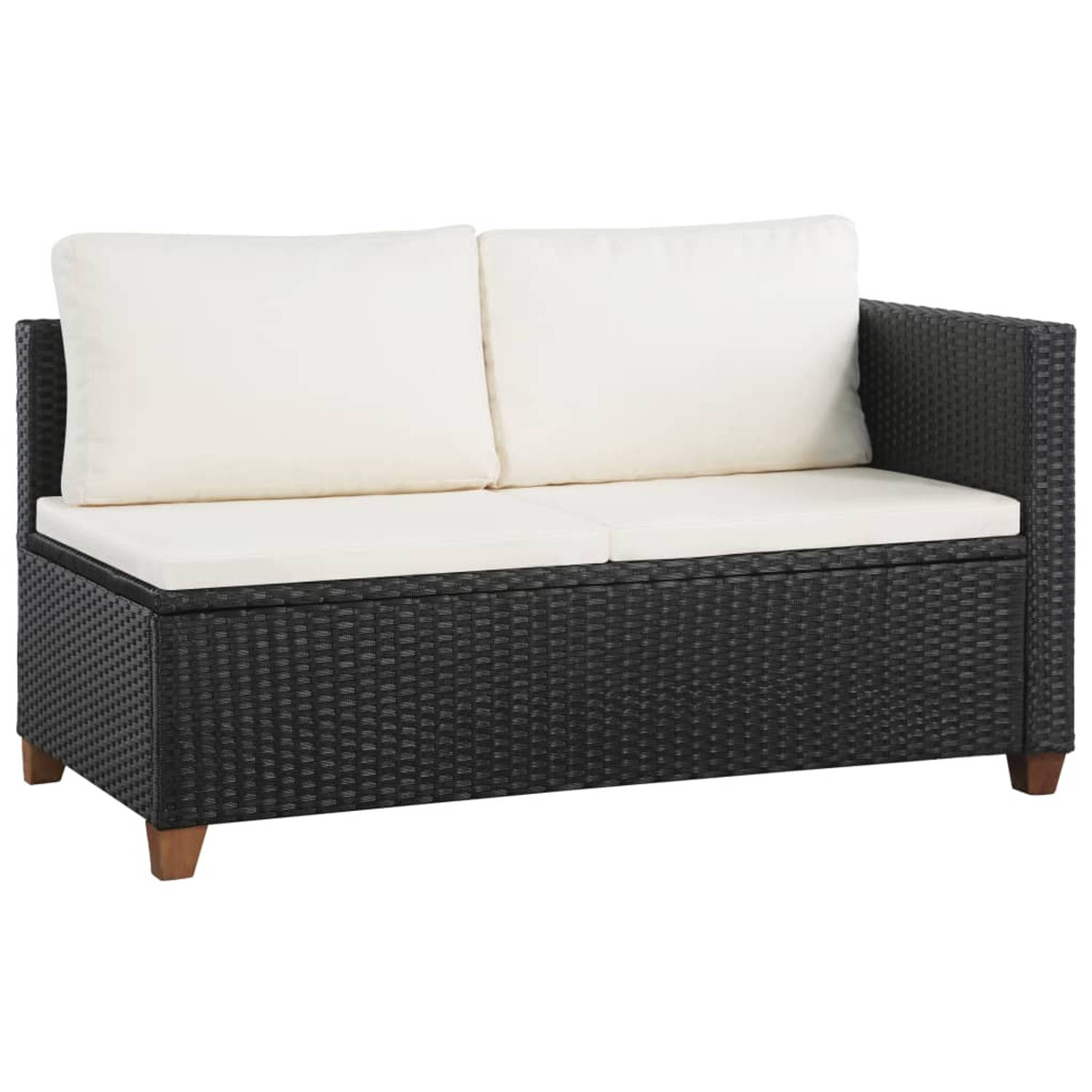 The Living Store Loungeset Poly Rattan - Zwart/Crèmewit - PE Rattan - Gepoedercoat Staal - Acaciahout - 2-zitsbank - Hoekbank - Salontafel - Kussens - Zitkussens - Montage vereist