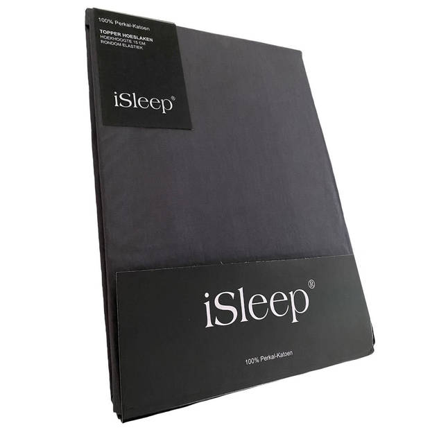 iSleep Topper hoeslaken Perkal Katoen - Antraciet - 160x200